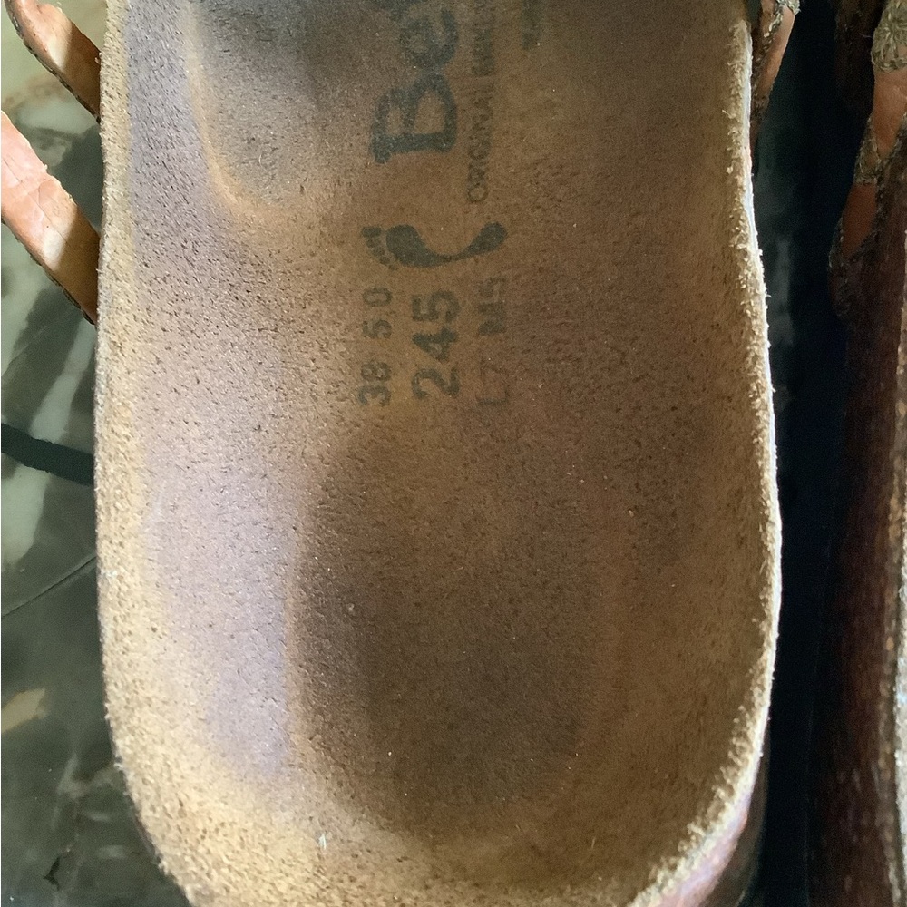 Birkenstock betula rare tan leather gold floral metallic triple strap sandals 7 - Picture 5 of 6